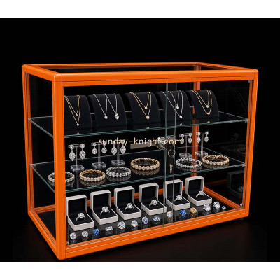 Custom acrylic 3 tiers lockable jewelry display case JDK-825